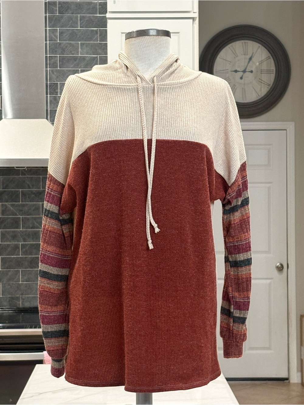 Cozy Hooded Pullover Sweater - Cream, Rust, Black, Orange Size 1X Same Day Ship
